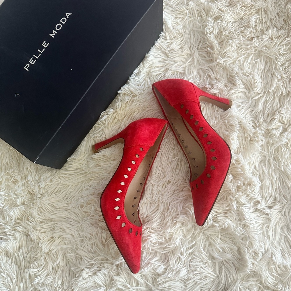 Pelle Moda Red Laser Cut Iria Pointed Toe Pump